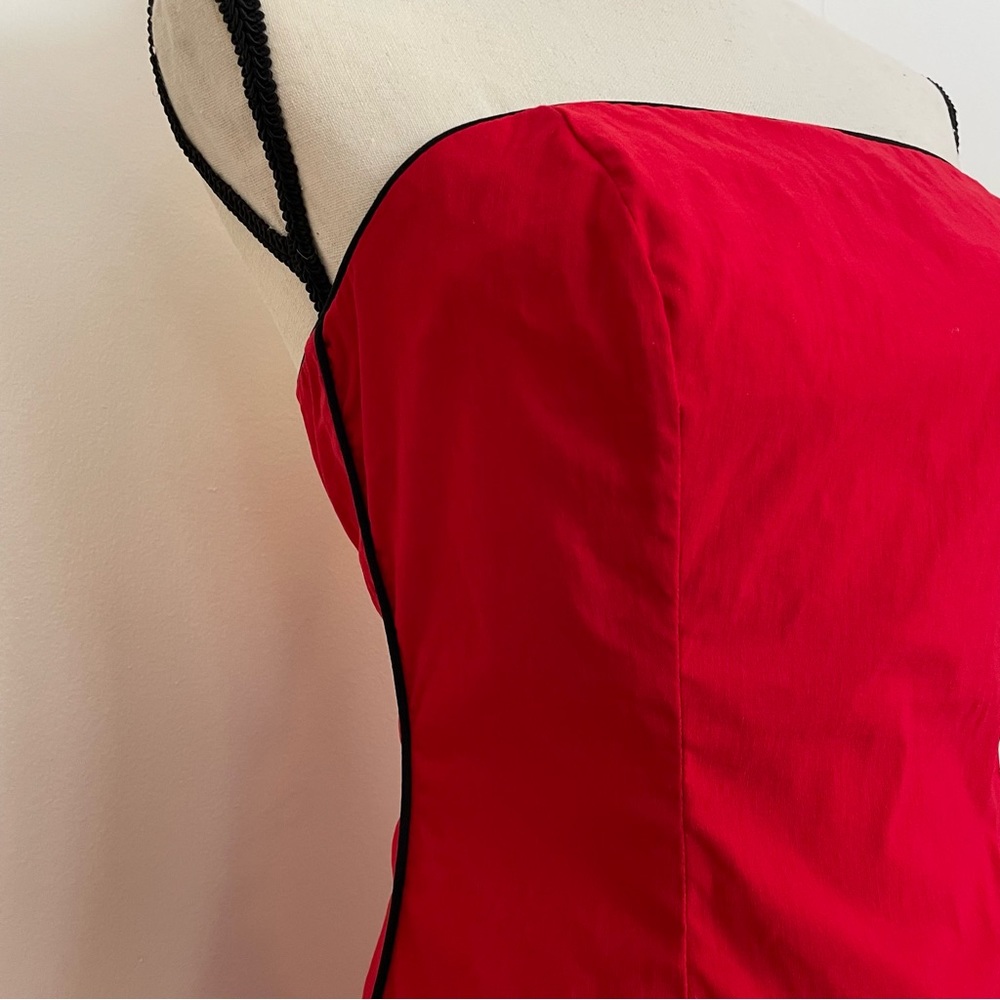 Vintage Y2K Strapless Racing Stripe Red Dress - Picture 6 of 6